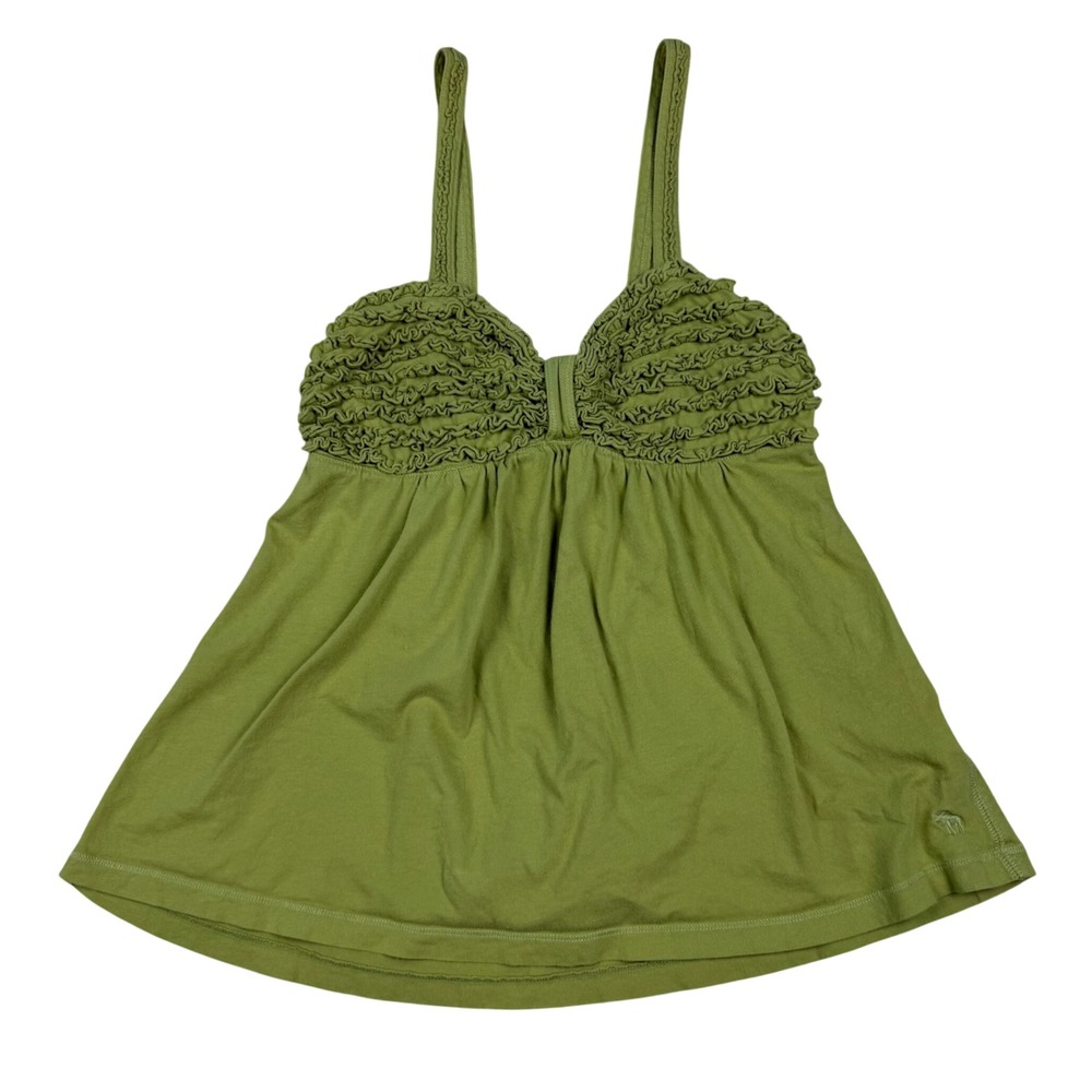 VTG Y2K Abercrombie & Fitch Green Ruffle Babydoll Camisole Tank Top Smocked Sz S